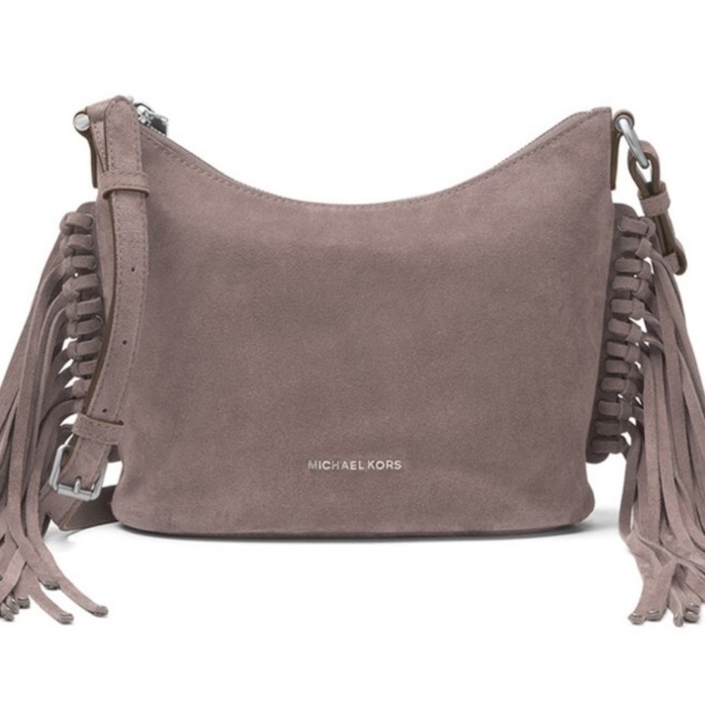 Michael Kors Suede Fringe Shoulder Bag in Taupe